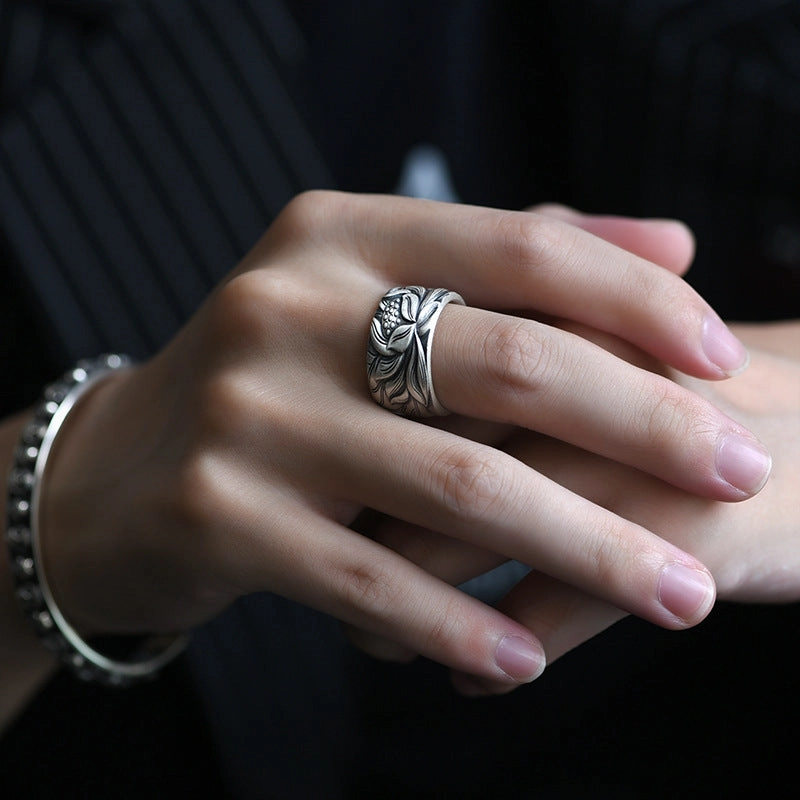 Wholesale Thai Silver Lotus Vintage Heart Sutra Ring