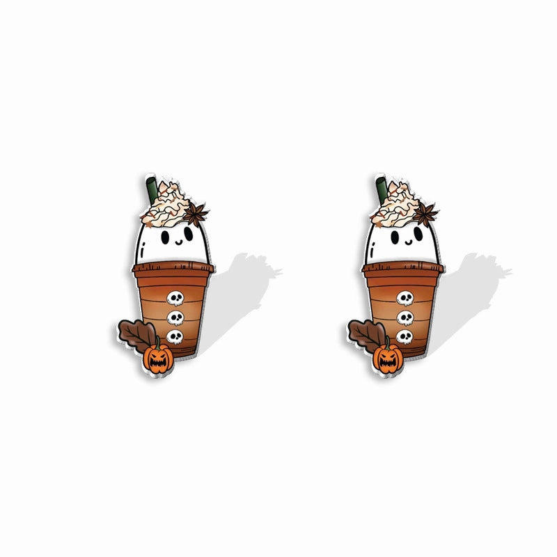 Wholesale Thanksgiving Coffee Ghost Maple Leaf Pumpkin Print Acrylic Earrings