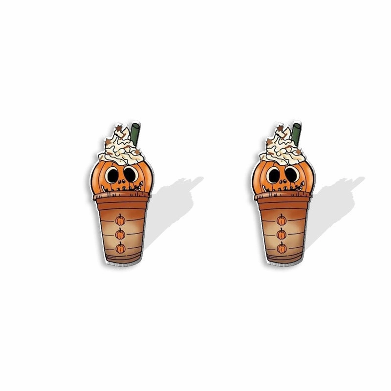 Wholesale Thanksgiving Coffee Ghost Maple Leaf Pumpkin Print Acrylic Earrings
