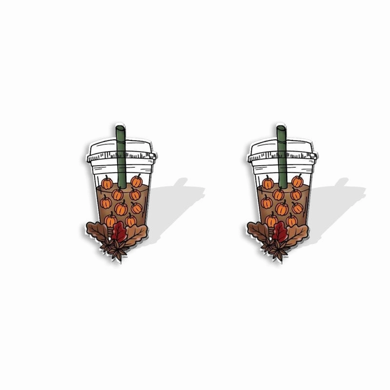 Wholesale Thanksgiving Coffee Ghost Maple Leaf Pumpkin Print Acrylic Earrings
