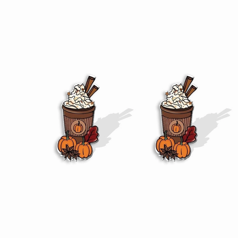 Wholesale Thanksgiving Coffee Ghost Maple Leaf Pumpkin Print Acrylic Earrings