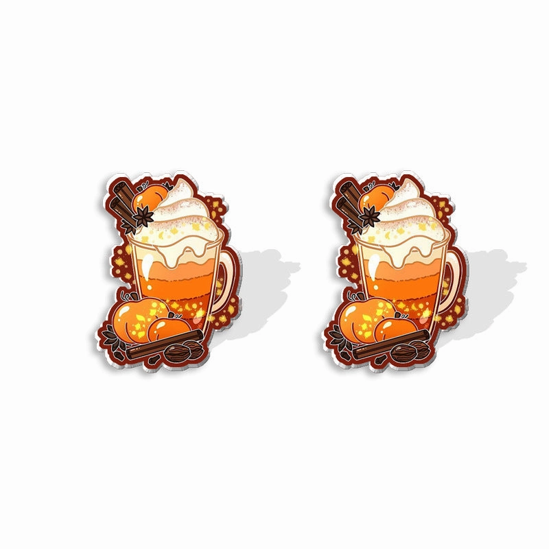 Wholesale Thanksgiving Coffee Ghost Maple Leaf Pumpkin Print Acrylic Earrings