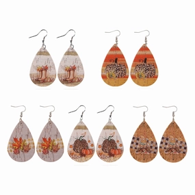 Wholesale Thanksgiving Gnome Maple Leaf Pumpkin Leather Drop Earrings