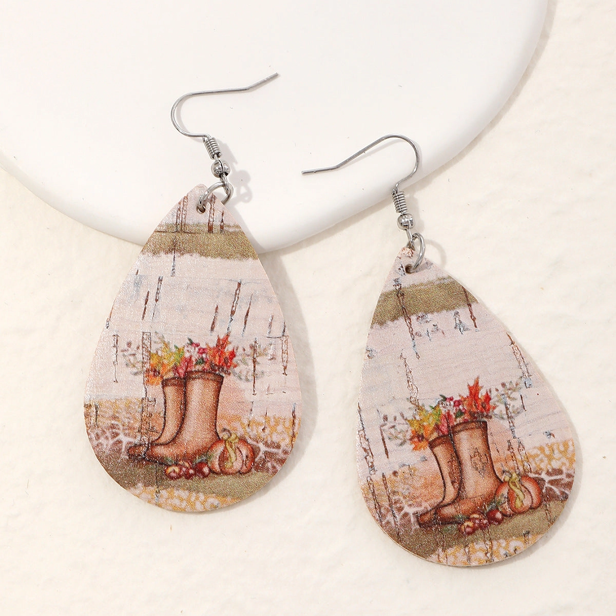 Wholesale Thanksgiving Gnome Maple Leaf Pumpkin Leather Drop Earrings