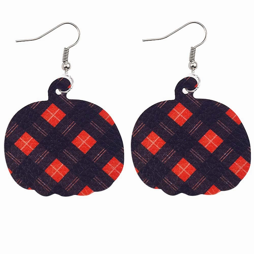 Wholesale Thanksgiving Pumpkin Autumn Maple Leaf Reversible Print Leather Earrings