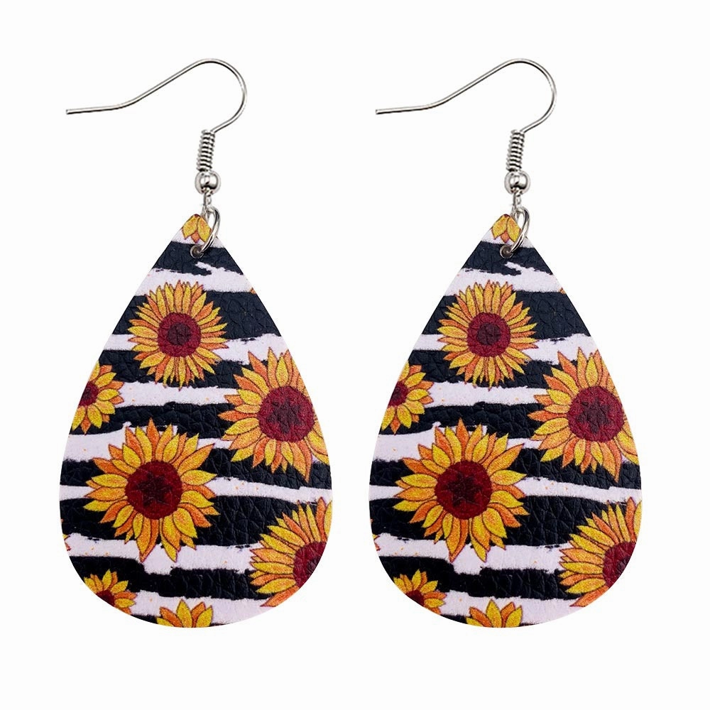 Wholesale Thanksgiving Pumpkin Autumn Maple Leaf Reversible Print Leather Earrings