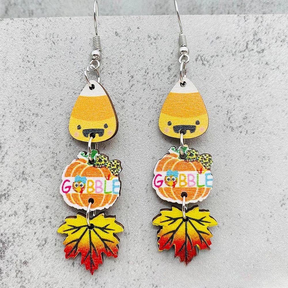 Wholesale Thanksgiving Pumpkin Maple Leaf Coffee Cup Wooden Earrings Halloween Earrings