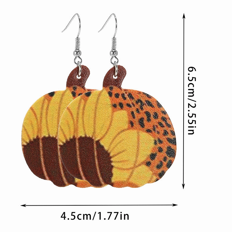 Wholesale Thanksgiving Pumpkin Turkey Festival Skin Maple Leaf PU Earrings