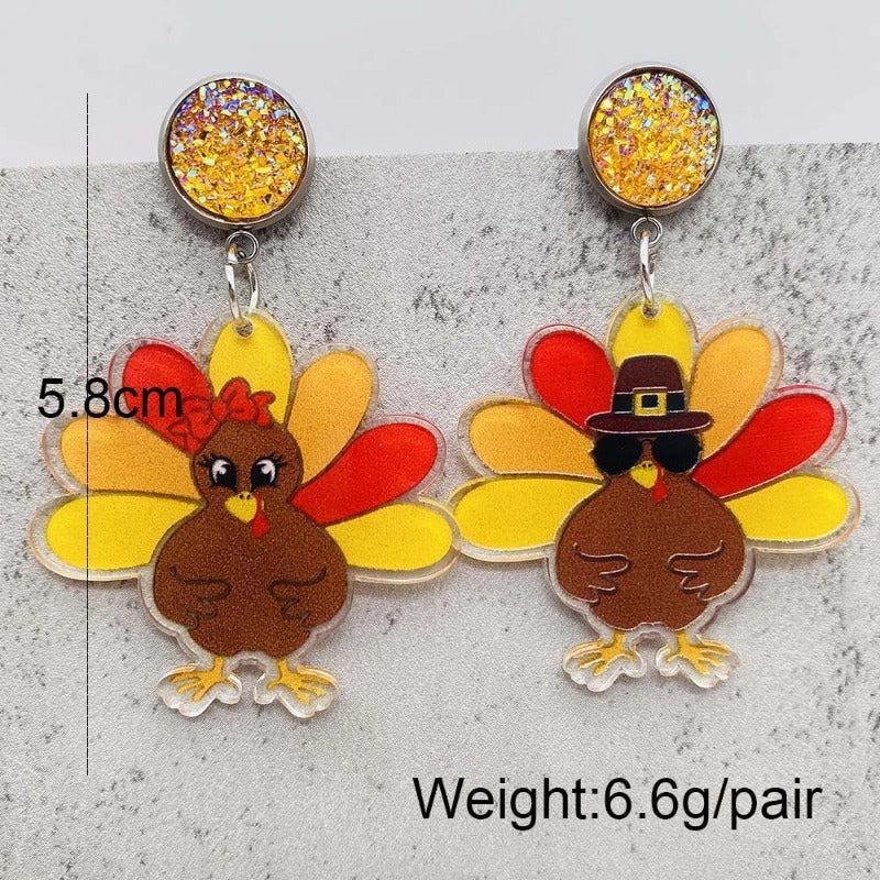 Wholesale Thanksgiving Turkey Acrylic Personalized Fashion Turkey Asymmetric Pendant Earrings