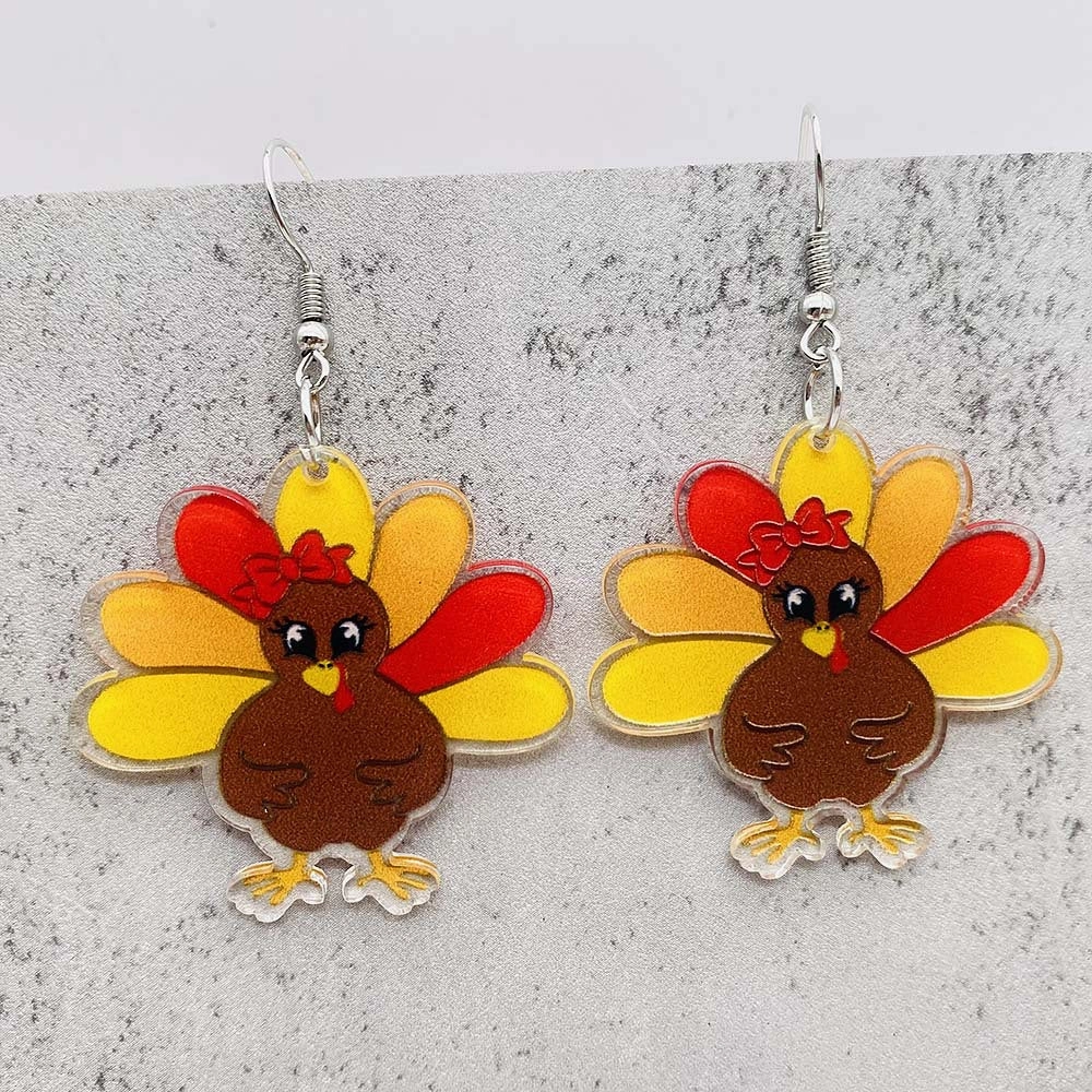 Wholesale Thanksgiving Turkey Acrylic Personalized Fashion Turkey Asymmetric Pendant Earrings