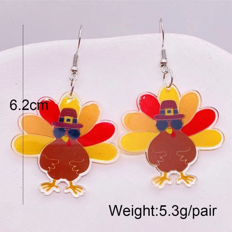 Wholesale Thanksgiving Turkey Acrylic Personalized Fashion Turkey Asymmetric Pendant Earrings