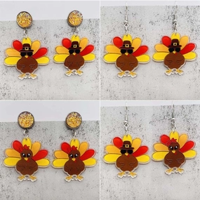 Wholesale Thanksgiving Turkey Acrylic Personalized Fashion Turkey Asymmetric Pendant Earrings