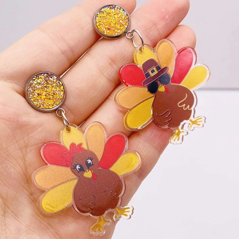 Wholesale Thanksgiving Turkey Acrylic Personalized Fashion Turkey Asymmetric Pendant Earrings