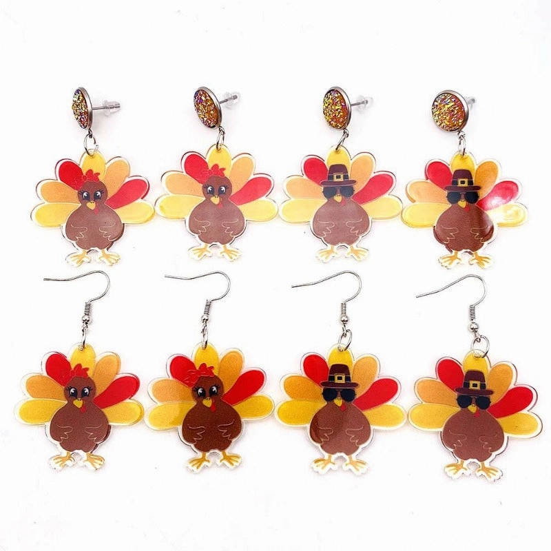 Wholesale Thanksgiving Turkey Acrylic Personalized Fashion Turkey Asymmetric Pendant Earrings