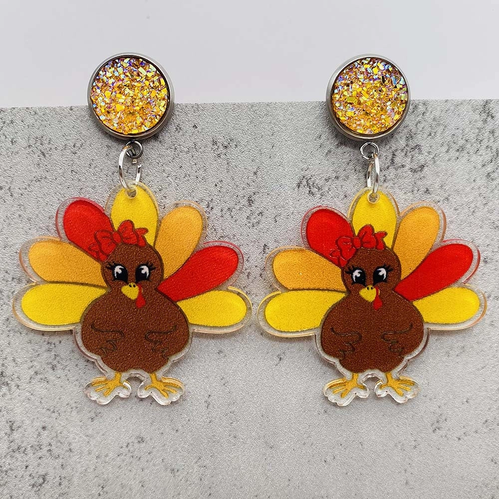 Wholesale Thanksgiving Turkey Acrylic Personalized Fashion Turkey Asymmetric Pendant Earrings
