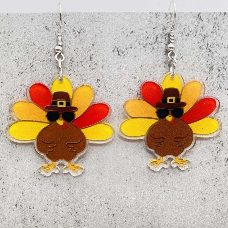 Wholesale Thanksgiving Turkey Acrylic Personalized Fashion Turkey Asymmetric Pendant Earrings