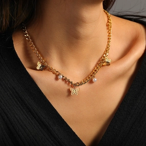 Wholesale Thick Chain Butterfly Stainless Steel Necklace