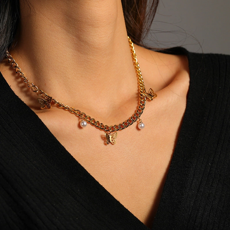 Wholesale Thick Chain Butterfly Stainless Steel Necklace