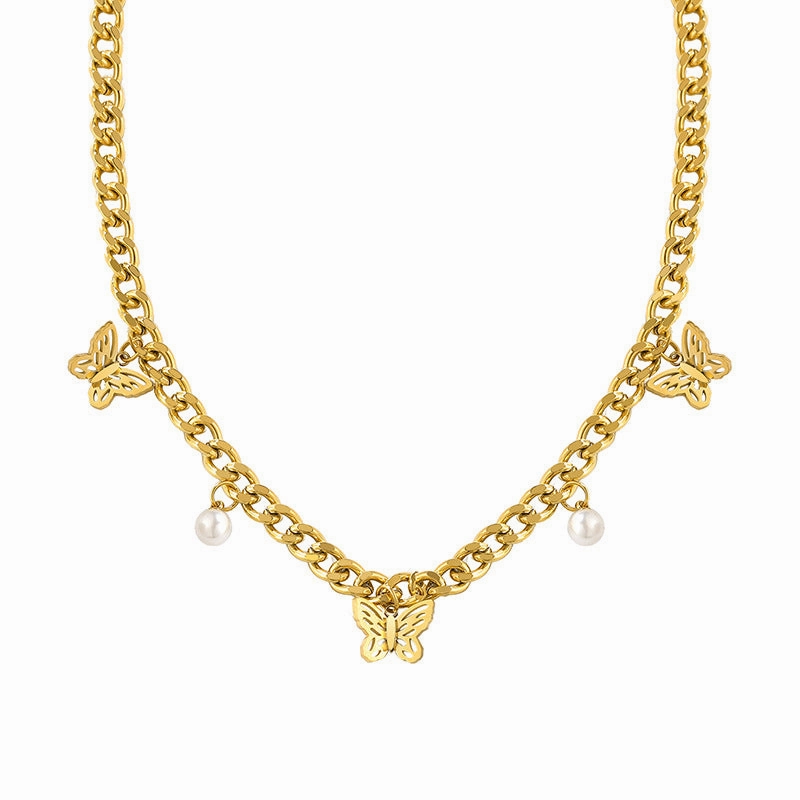Wholesale Thick Chain Butterfly Stainless Steel Necklace