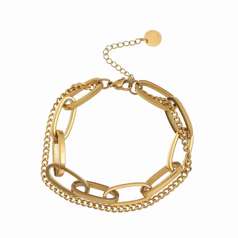 Wholesale Thick Chain Double Layer Titanium Steel 18K Gold Bracelet