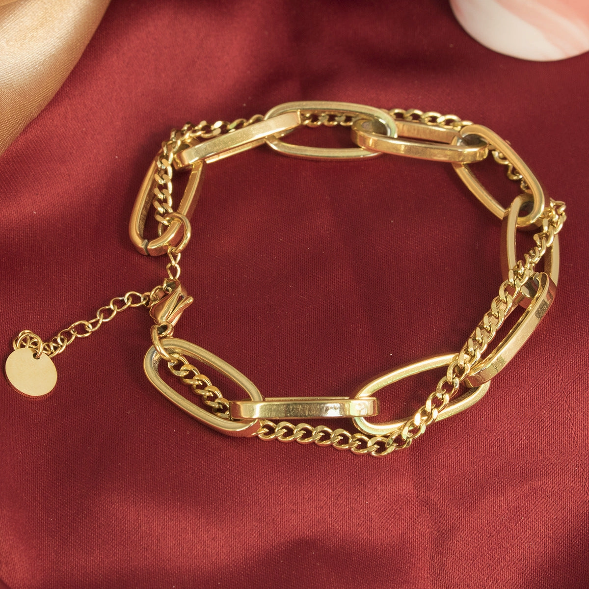 Wholesale Thick Chain Double Layer Titanium Steel 18K Gold Bracelet