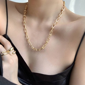 Wholesale Thick Chain Gold U-Lock Necklaces