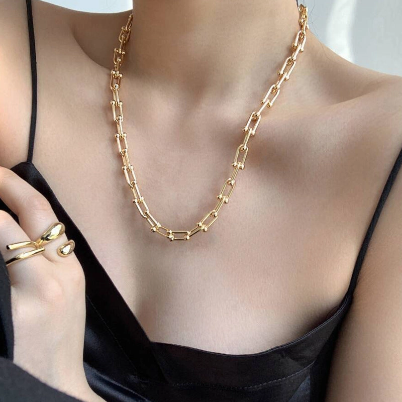Wholesale Thick Chain Gold U-Lock Necklaces