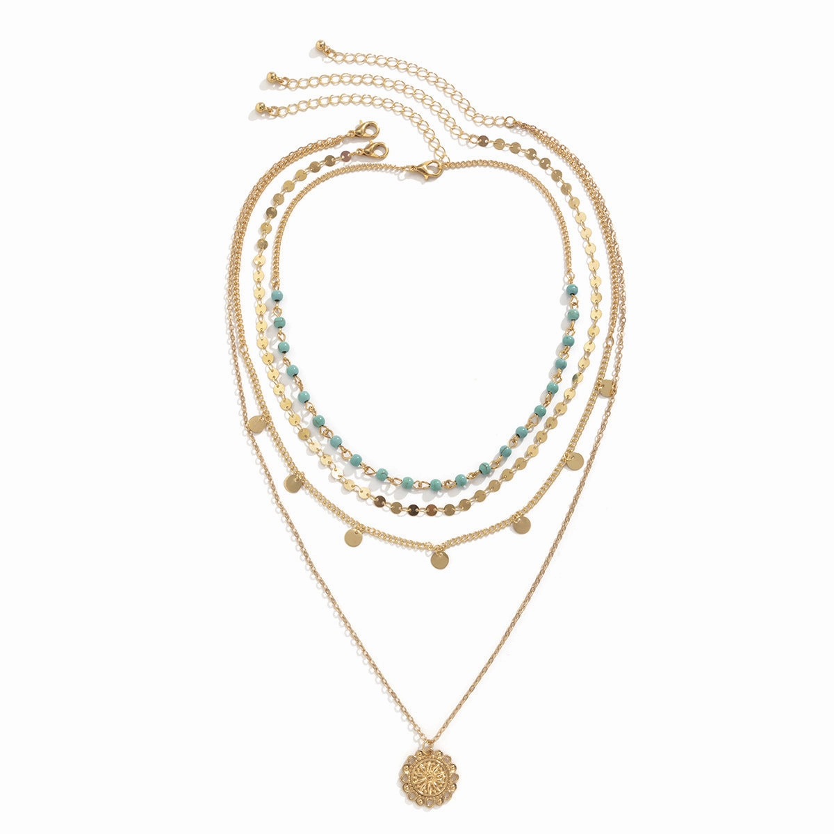 Wholesale Thin Chain Turquoise Beaded Flower Plate Pendant Alloy Necklaces