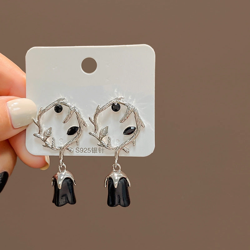 Wholesale Thorn Cane Red Rose Alloy Earrings