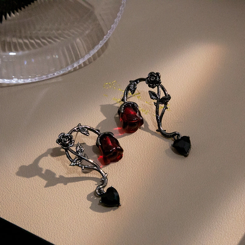 Wholesale Thorn Cane Red Rose Alloy Earrings
