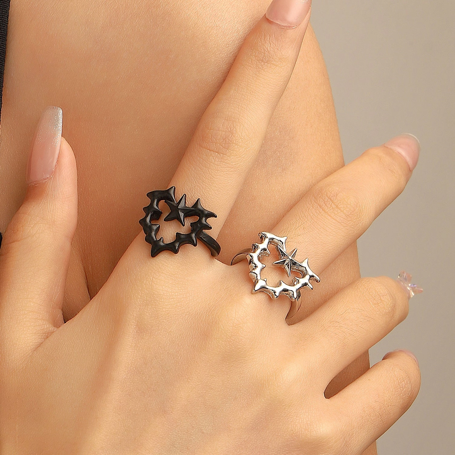 Wholesale Thorn Love Pentagram Zircon Open Finger Alloy Ring