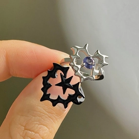 Wholesale Thorn Love Pentagram Zircon Open Finger Alloy Ring