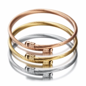 Wholesale Three Color 18K Gold Cable Wire Stainless Steel Bracelet