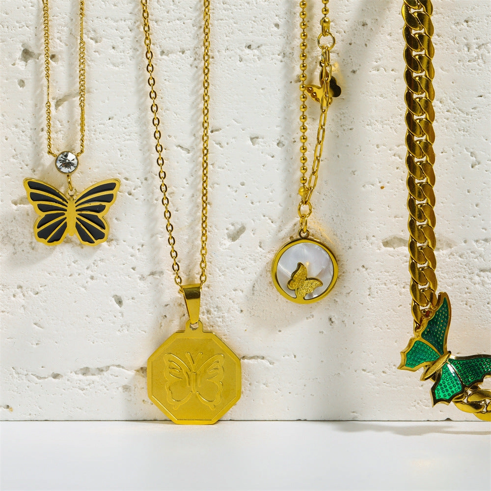 Wholesale Three-dimensional Butterfly Stainless Steel Sweater Necklace