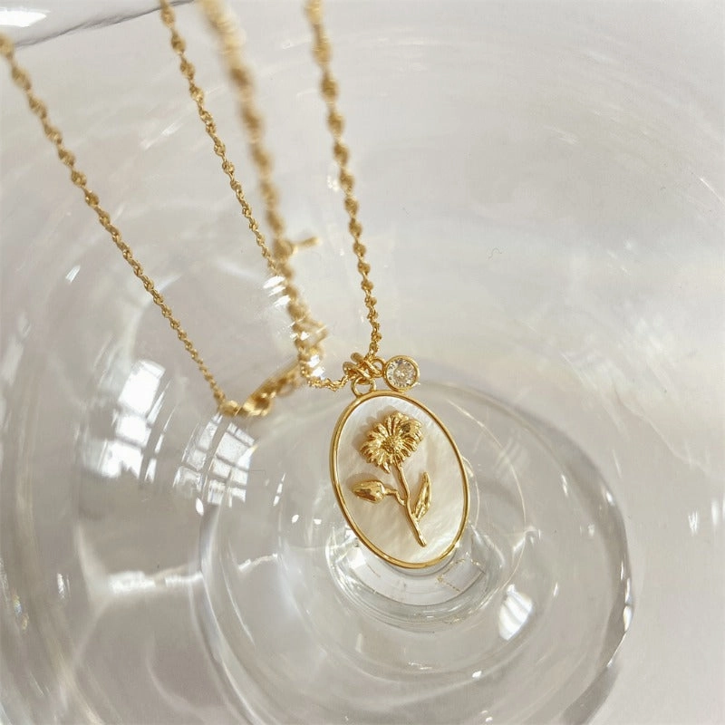 Wholesale Three-dimensional Flower Oval Copper Necklaces