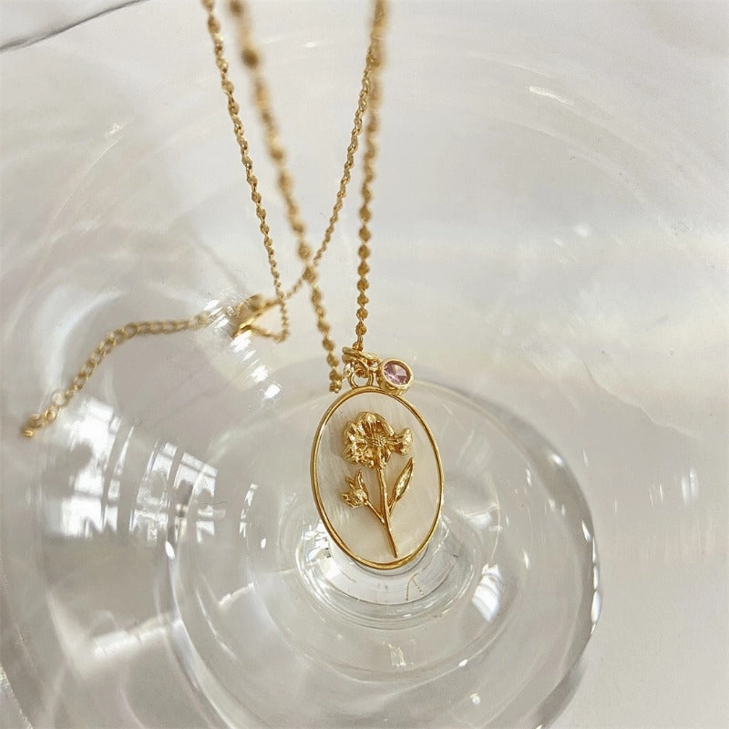 Wholesale Three-dimensional Flower Oval Copper Necklaces