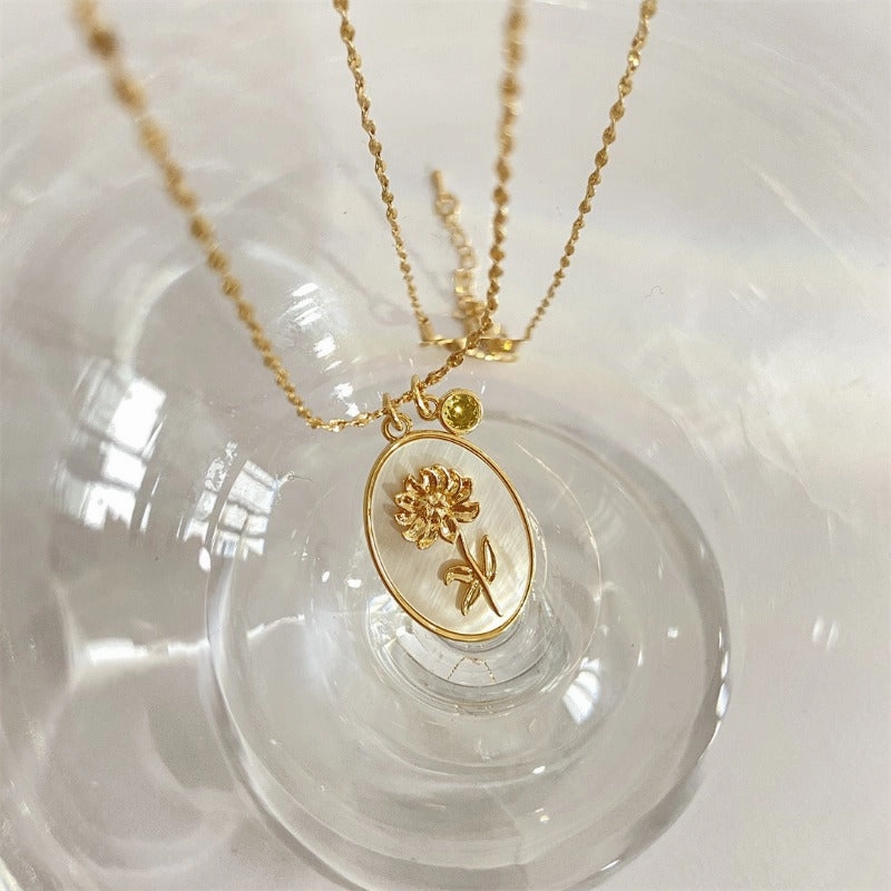 Wholesale Three-dimensional Flower Oval Copper Necklaces