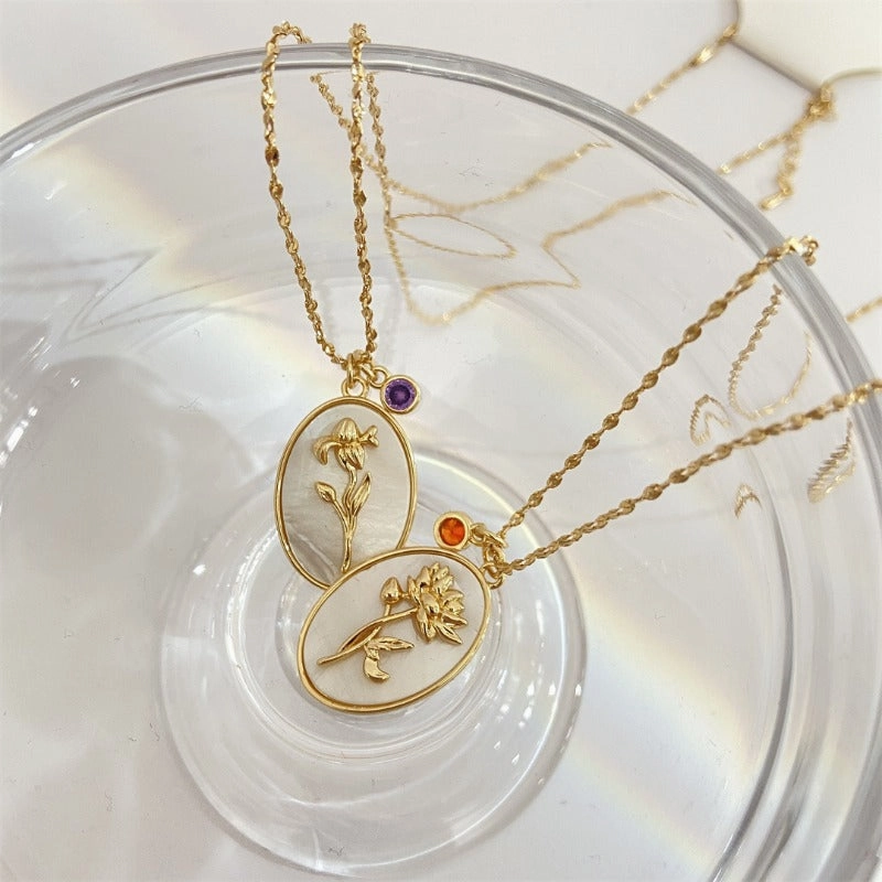 Wholesale Three-dimensional Flower Oval Copper Necklaces