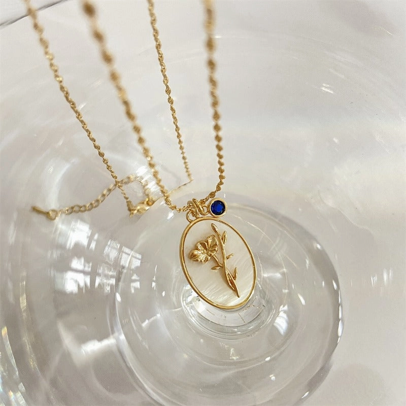 Wholesale Three-dimensional Flower Oval Copper Necklaces