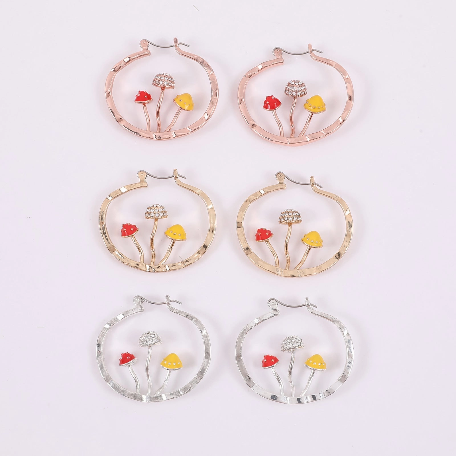 Wholesale Three-dimensional Mushroom Studded Diamond C-shaped Earrings