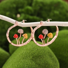 Wholesale Three-dimensional Mushroom Studded Diamond C-shaped Earrings
