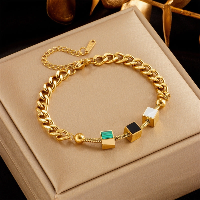 Wholesale Three-dimensional Square Shell Piece Titanium Steel Bracelet