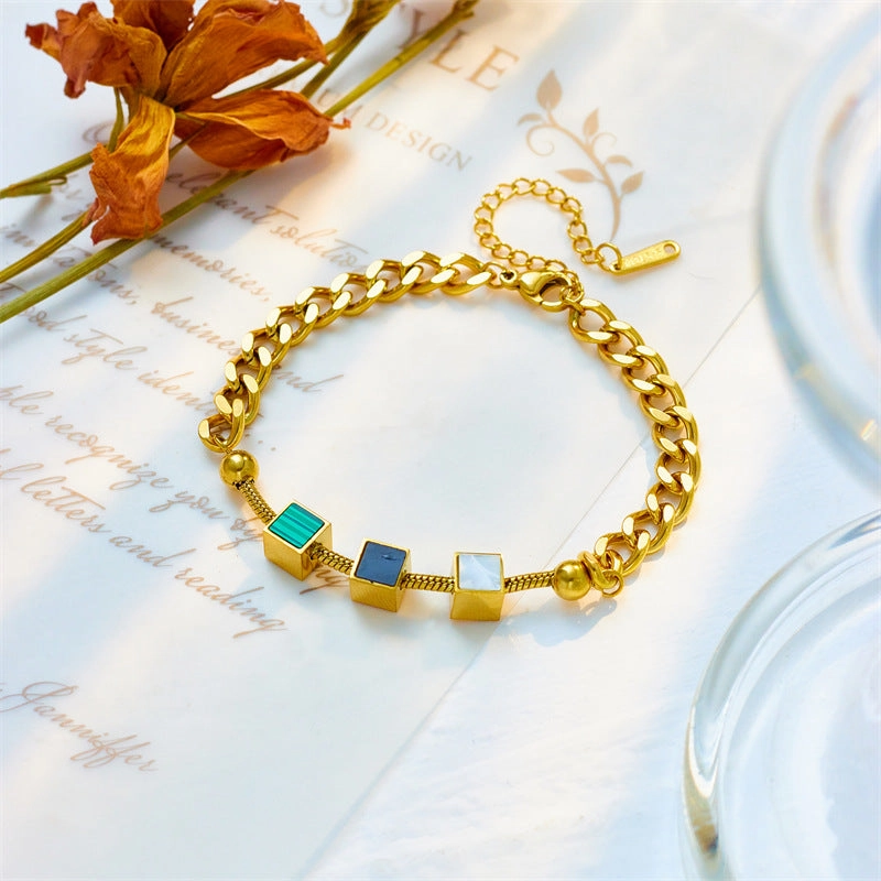 Wholesale Three-dimensional Square Shell Piece Titanium Steel Bracelet