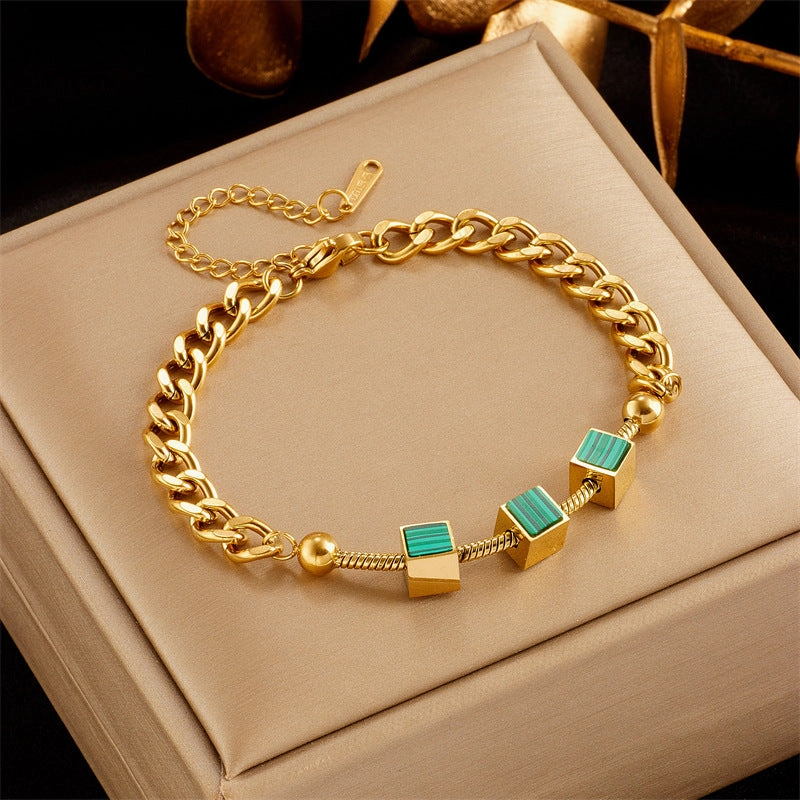 Wholesale Three-dimensional Square Shell Piece Titanium Steel Bracelet