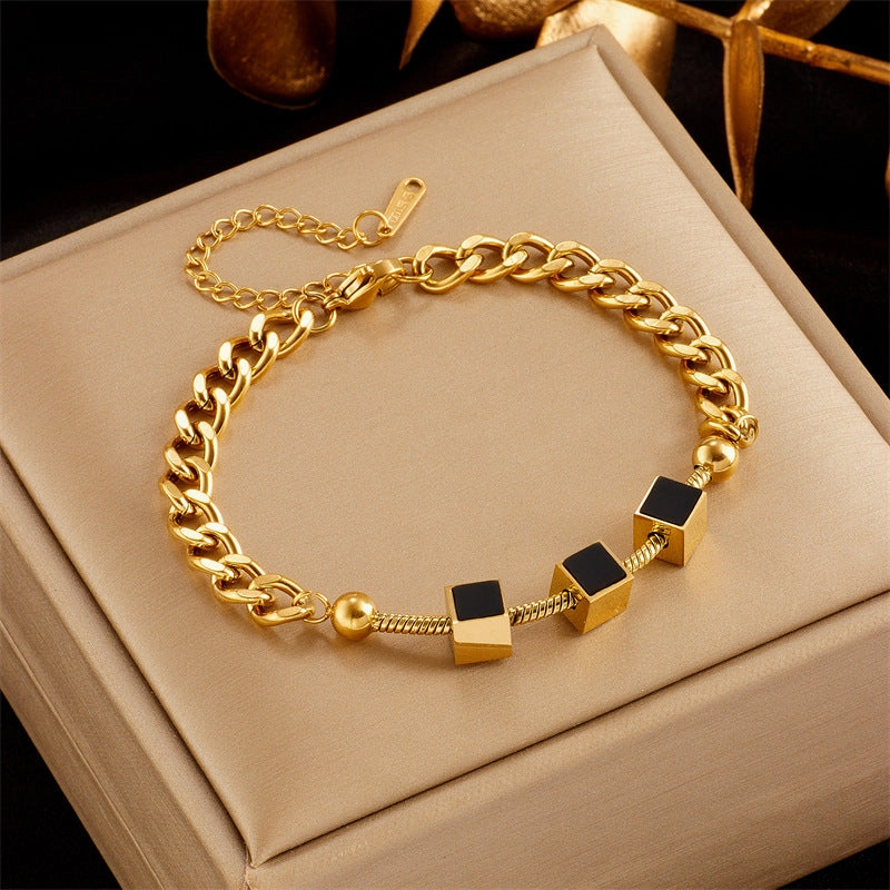 Wholesale Three-dimensional Square Shell Piece Titanium Steel Bracelet