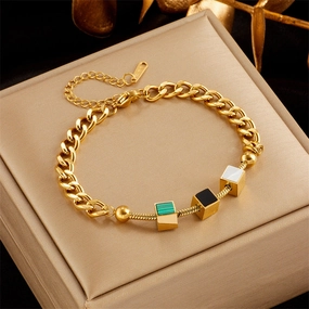 Wholesale Three-dimensional Square Shell Piece Titanium Steel Bracelet