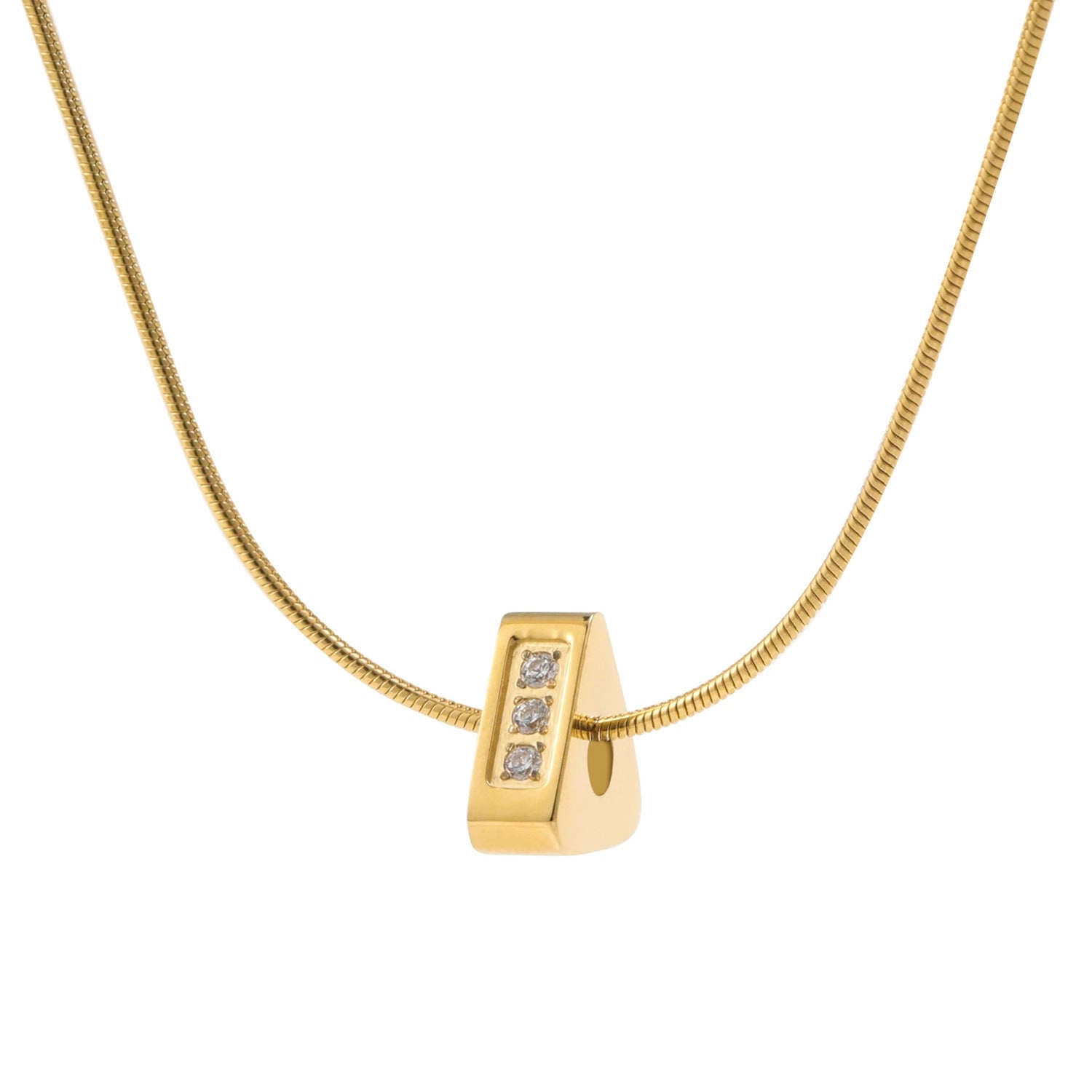 Wholesale Three-dimensional Triangle Plated 18k Gold-plated Zircon Titanium Steel Necklace Clavicle Chain
