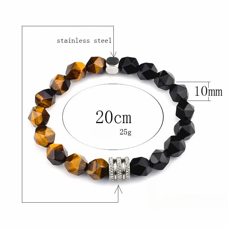 Wholesale Tiger Eye Agate 10mm Faceted Stone Stainless Steel Men's Bracelet