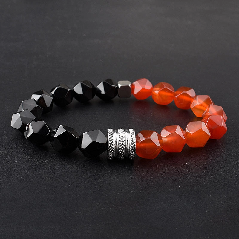 Wholesale Tiger Eye Agate 10mm Faceted Stone Stainless Steel Men's Bracelet