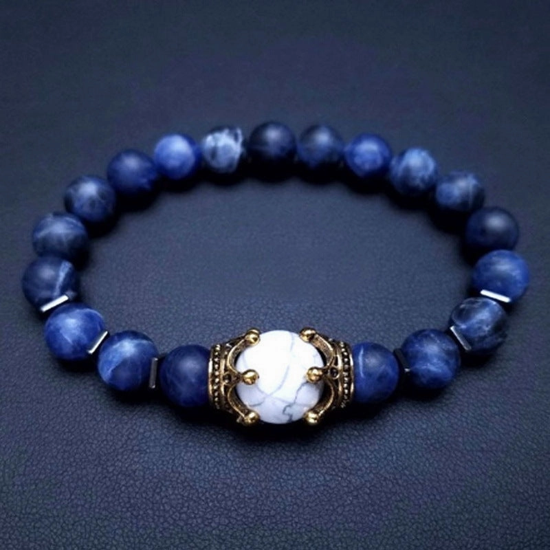 Wholesale Tiger Eye Frosted Crown Beaded Elastic Men's Bracelet